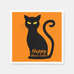Serviette En Papier Partie orange de Halloween de chat noir