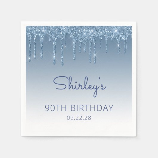 Serviette En Papier Parties scintillant à goutte bleue Glam 90e fête d (Devant)