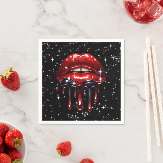Serviette En Papier Parties scintillant à gouttes rouges Glam Sparkle  (En situation)