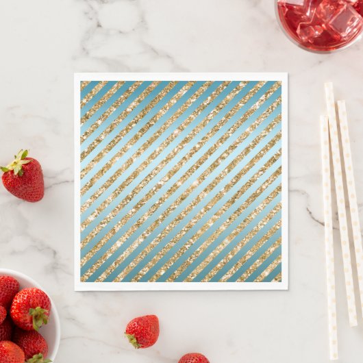 Serviette En Papier Parties scintillant Aqua Gold (En situation)