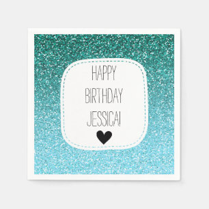 Serviette En Papier Parties scintillant Aqua Turquoise Ombre Faux