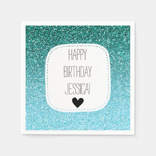 Serviette En Papier Parties scintillant Aqua Turquoise Ombre Faux (Devant)