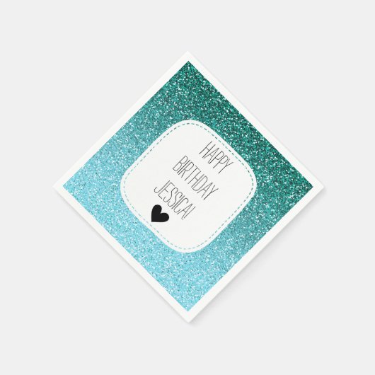Serviette En Papier Parties scintillant Aqua Turquoise Ombre Faux (Coin)
