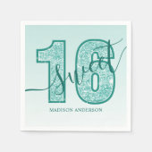 Serviette En Papier Parties scintillant Aqua turquoise Script Sweet 16 (Devant)