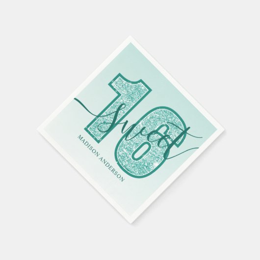 Serviette En Papier Parties scintillant Aqua turquoise Script Sweet 16 (Coin)