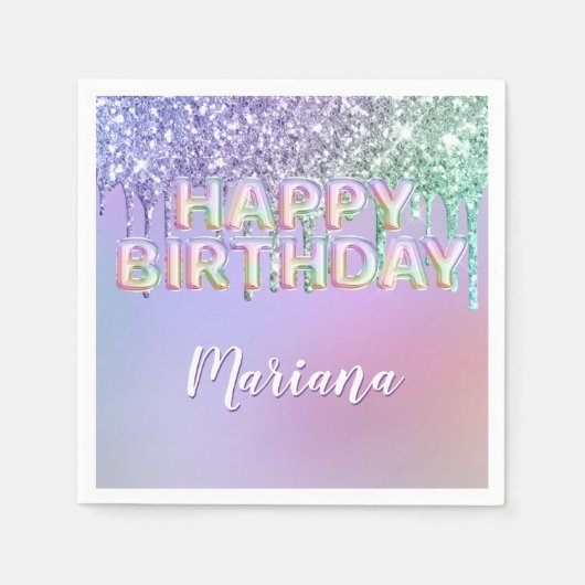 Serviette En Papier Parties scintillant arc-en-ciel gouttes Fille fête (Devant)