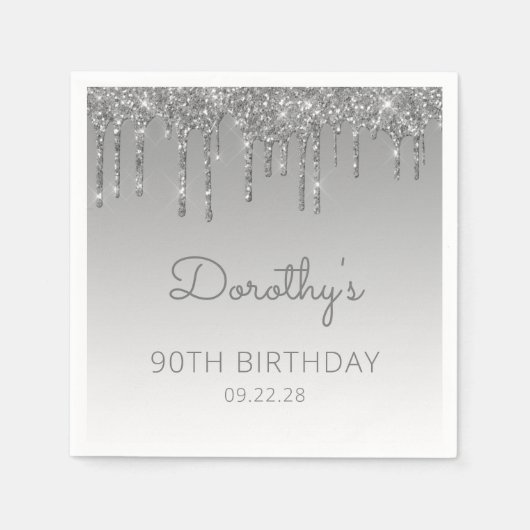 Serviette En Papier Parties scintillant Argent 90e fête d'anniversaire (Devant)