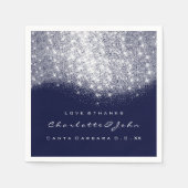 Serviette En Papier Parties scintillant Argent Blanc Bleu Marine Merci (Devant)
