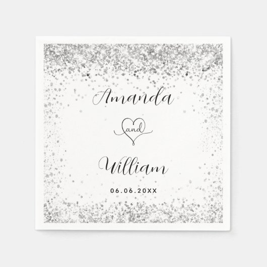 Serviette En Papier Parties scintillant argent blanc élégant mariage (Devant)