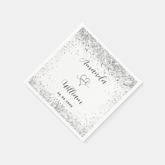 Serviette En Papier Parties scintillant argent blanc élégant mariage (Coin)
