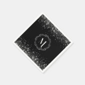 Serviette En Papier Parties scintillant Argent Et Noir Élégant Monogra (Coin)