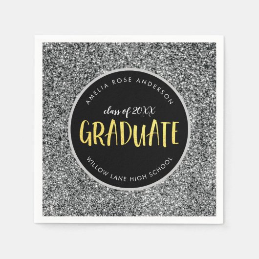 Serviette En Papier Parties scintillant Argent Faux Graduate Graduate (Devant)