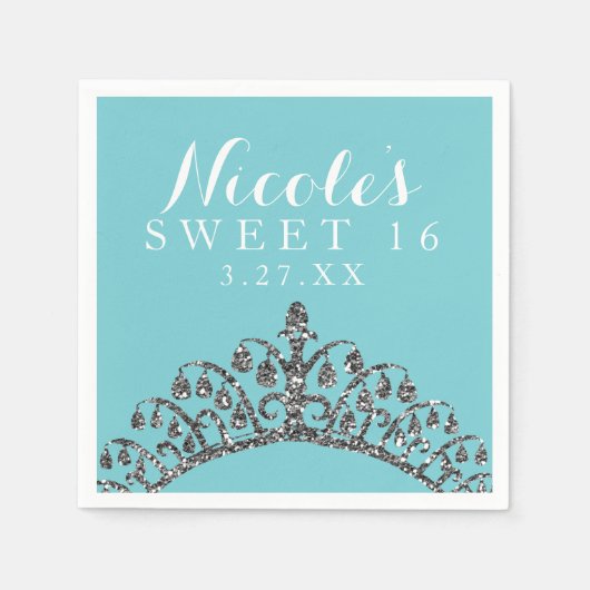 Serviette En Papier Parties scintillant Argent Faux Tiara Couronne fêt (Devant)