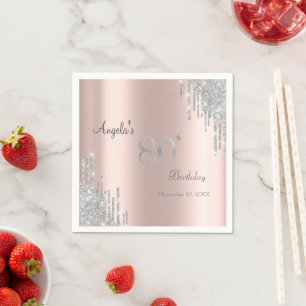 Serviette En Papier Parties scintillant argent gouttes Rose or 80e ann