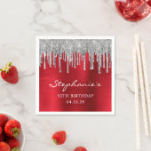 Serviette En Papier Parties scintillant argent gouttes rouge huile 50e (En situation)