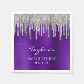 Serviette En Papier Parties scintillant argent gouttes violet violet 5 (Devant)