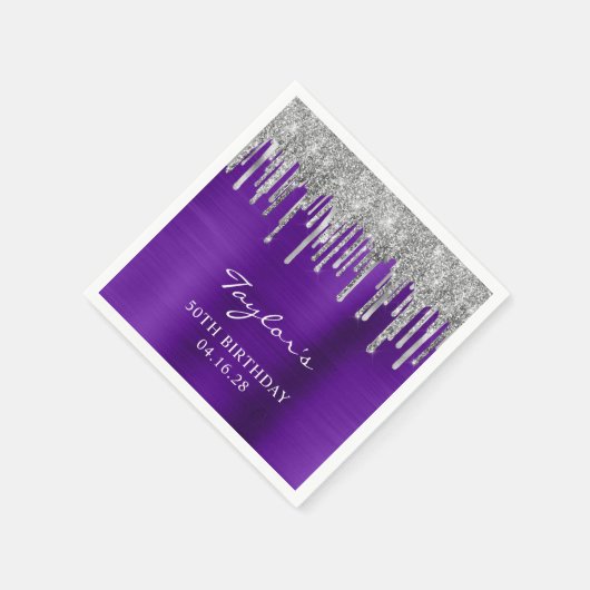 Serviette En Papier Parties scintillant argent gouttes violet violet 5 (Coin)