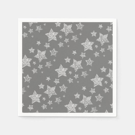 Serviette En Papier Parties scintillant argent scintille Étoiles motif (Devant)