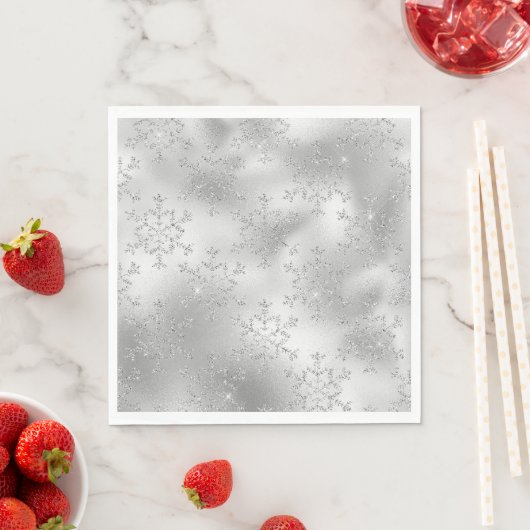 Serviette En Papier Parties scintillant argentée Glitzy Snowflakes (En situation)
