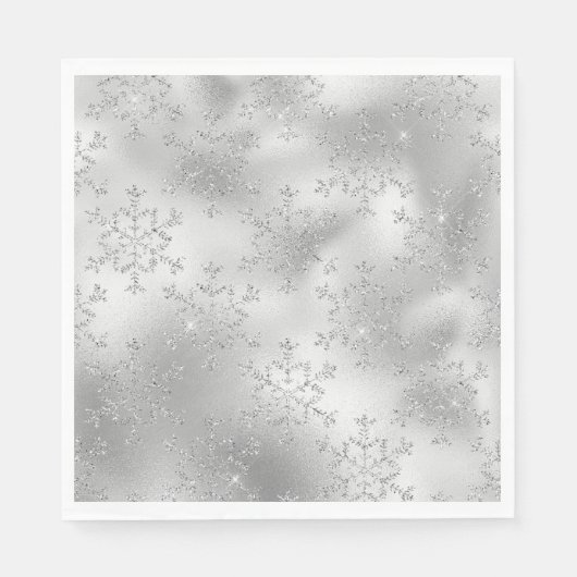 Serviette En Papier Parties scintillant argentée Glitzy Snowflakes (Devant)