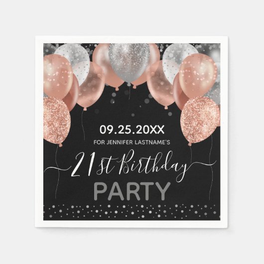Serviette En Papier Parties scintillant Ballons 21e fête d'anniversair (Devant)