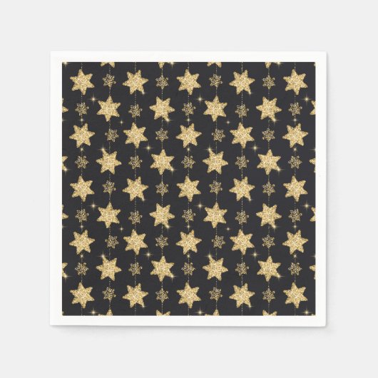 Serviette En Papier Parties scintillant Black Glam Stars (Devant)