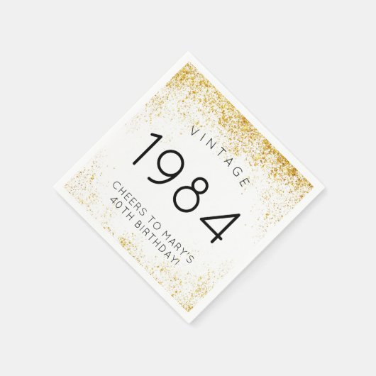 Serviette En Papier Parties scintillant blanche et or 40e anniversaire (Coin)