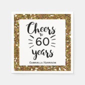 Serviette En Papier Parties scintillant blanche noir et or 60e anniver (Devant)