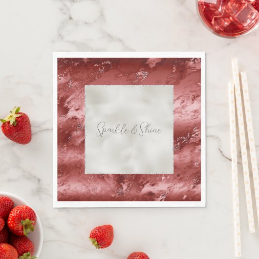 Serviette En Papier Parties scintillant blanche perle Marbre rouge Omb (En situation)