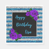 Serviette En Papier Parties scintillant bleu argent rayures violet Ros (Devant)