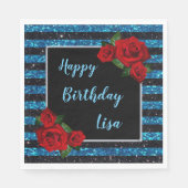 Serviette En Papier Parties scintillant Bleu Et Noir Roses Rouges Anni (Devant)