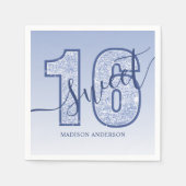 Serviette En Papier Parties scintillant bleu marine Script Sweet 16 An (Devant)