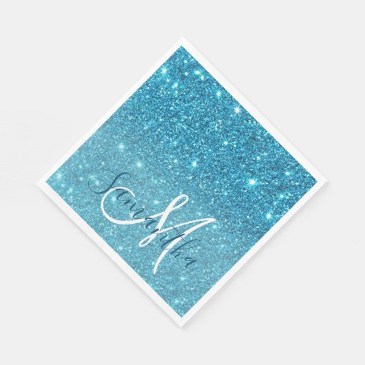 Serviette En Papier Parties scintillant bleu moderne éclaboussures Nom (Coin)