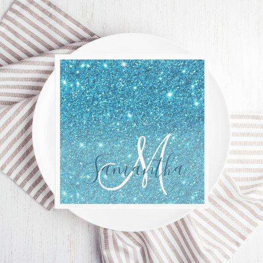 Serviette En Papier Parties scintillant bleu moderne éclaboussures Nom
