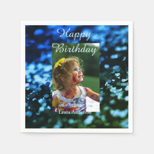 Serviette En Papier Parties scintillant bleu vert photo anniversaire d