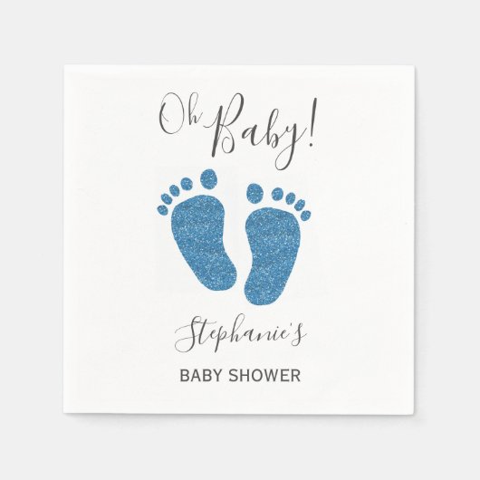 Serviette En Papier Parties scintillant bleue Baby shower pieds bébé (Devant)