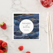 Serviette En Papier Parties scintillant bleue en marbre Mariage servie (En situation)