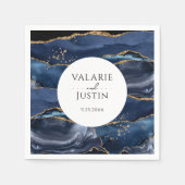 Serviette En Papier Parties scintillant bleue en marbre Mariage servie (Devant)