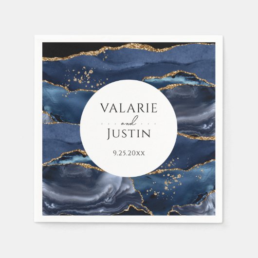 Serviette En Papier Parties scintillant bleue en marbre Mariage servie (Devant)