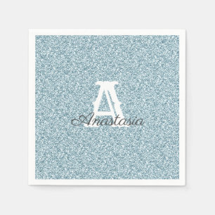 Serviette En Papier Parties scintillant bleue et étincelle Monogram Na