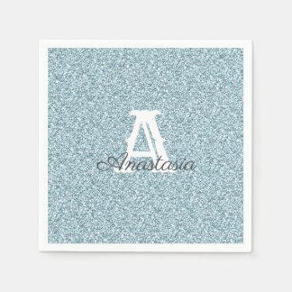 Serviette En Papier Parties scintillant bleue et étincelle Monogram Na