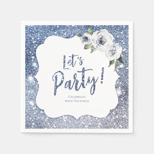 Serviette En Papier Parties scintillant bleue étincelante et fête à fl (Devant)