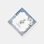 Serviette En Papier Parties scintillant bleue étincelante et fleurie 1 (Coin)