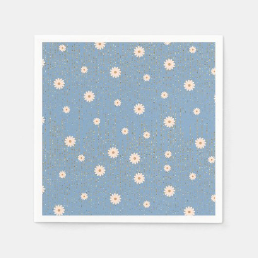 Serviette En Papier Parties scintillant bleue Golden Daisy Baby shower (Devant)