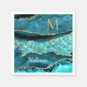 Serviette En Papier Parties scintillant bleue turquoise serviettes Nom