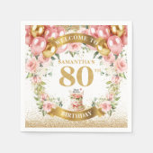 Serviette En Papier Parties scintillant blush classique 80e anniversai (Devant)