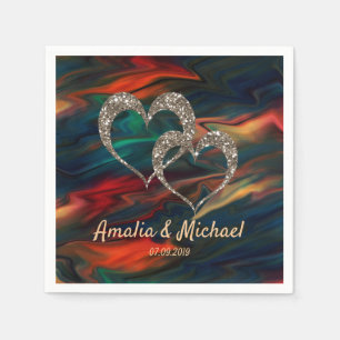 Serviette En Papier Parties scintillant brillant paillette deux coeurs