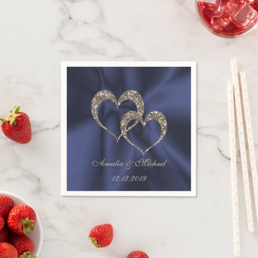 Serviette En Papier Parties scintillant brillant paillette deux coeurs (En situation)