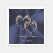 Serviette En Papier Parties scintillant brillant paillette deux coeurs (Devant)