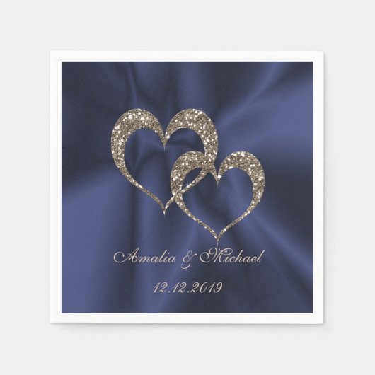 Serviette En Papier Parties scintillant brillant paillette deux coeurs (Devant)